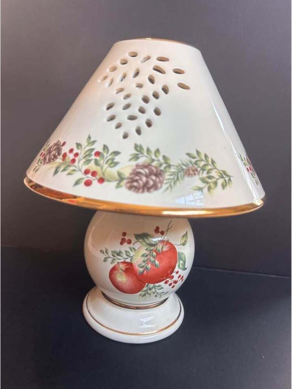 Lenox Williamsburg Boxwood and Pine Porcelain Table Lamp with Fruit Design